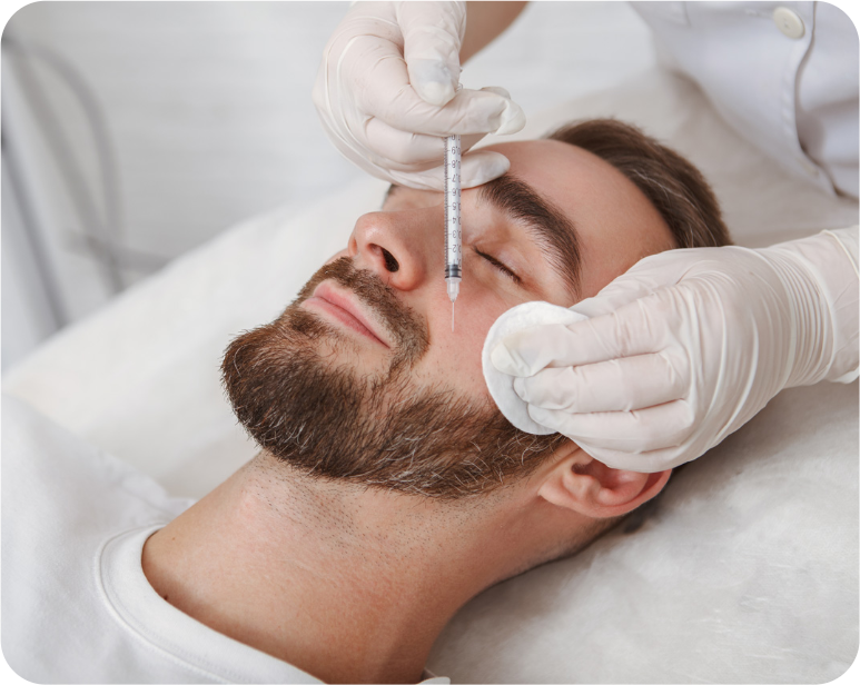 Satisfied male patient receiving a specialized stem cell facial treatment, demonstrating the clinic's expertise in advanced stem cell therapies